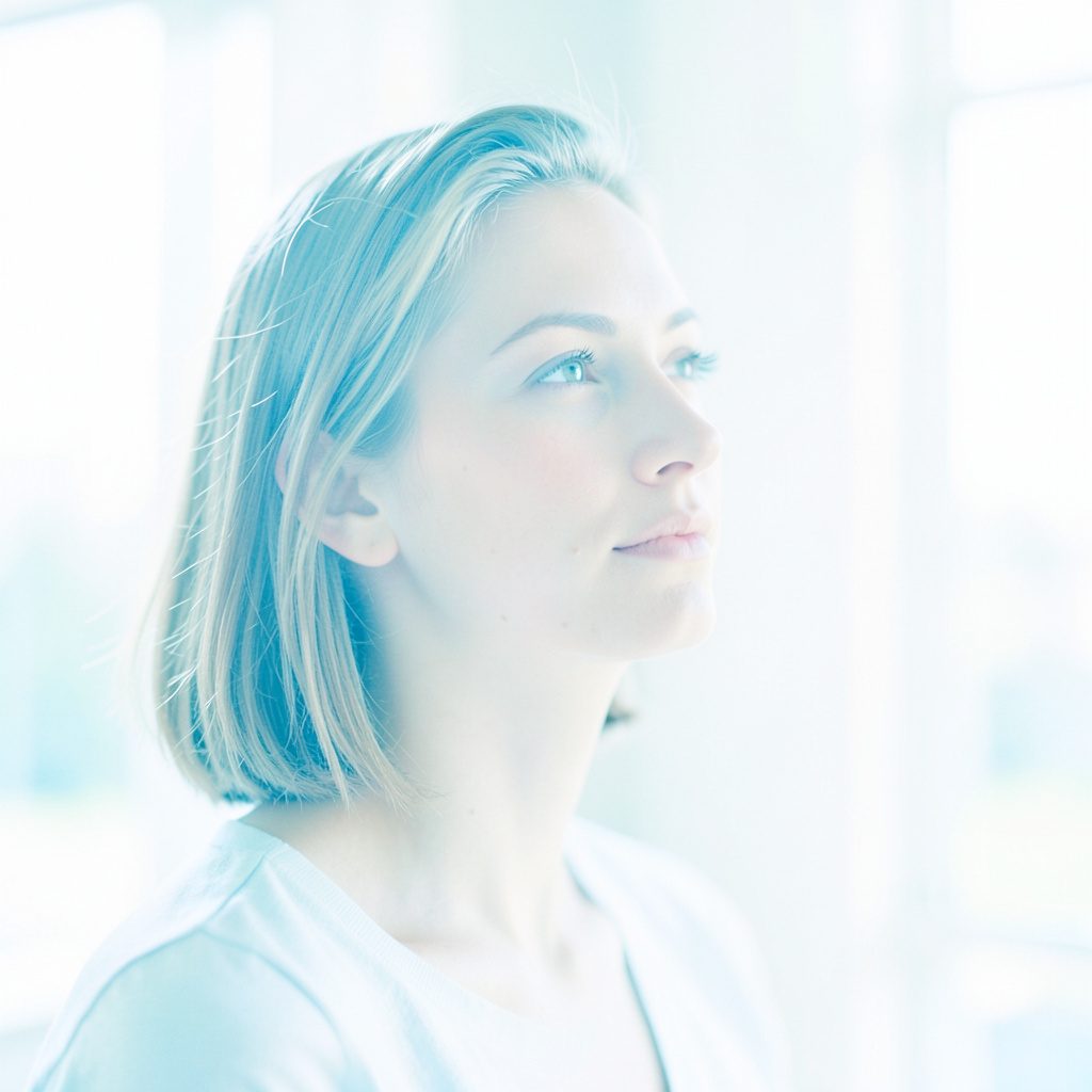 A person gazing outward with quiet determination, soft natural light on their face