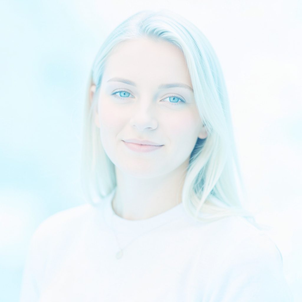A composed woman with a slight smile, soft daylight illuminating her features